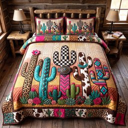 Wild Frontier Cowboy 3 Piece Quilted Bedding Set Gift For Western Lovers