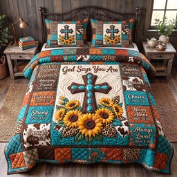 Western Bible 3 Piece Quilted Bedding Set Gift For Christians