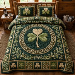 Celtic Shamrock 3 Piece Quilted Bedding Set Gift For Christians