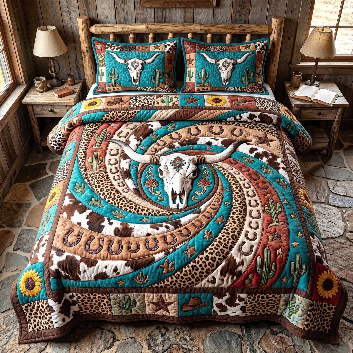 Wild Frontier Cowboy 3 Piece Quilted Bedding Set Gift For Western Lovers
