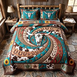 Wild Frontier Cowboy 3 Piece Quilted Bedding Set Gift For Western Lovers