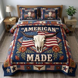Longhorn Skull 3 Piece Quilted Bedding Set Gift For Western Lovers