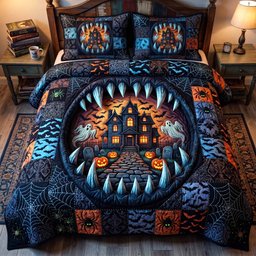 Strange Haunts 3 Piece Quilted Bedding Set Gift For Gothic Decor Lovers