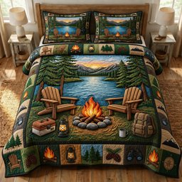 Camping Life 3 Piece Quilted Bedding Set Gift For Campers