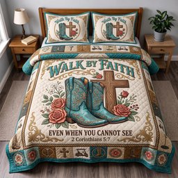 Faith Frontier Christian 3 Piece Quilted Bedding Set Gift For Christians