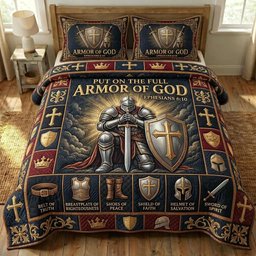Armor of God Christian 3 Piece Quilted Bedding Set Gift For Christians