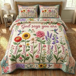 Floral Bible 3 Piece Quilted Bedding Set Gift For Christians