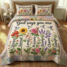 Floral Bible 3 Piece Quilted Bedding Set Gift For Christians