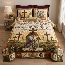 Full Armor of God 3 Piece Quilted Bedding Set Gift For Christians