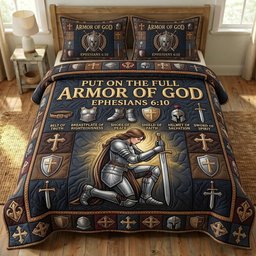 Armor of God Christian 3 Piece Quilted Bedding Set Gift For Christians