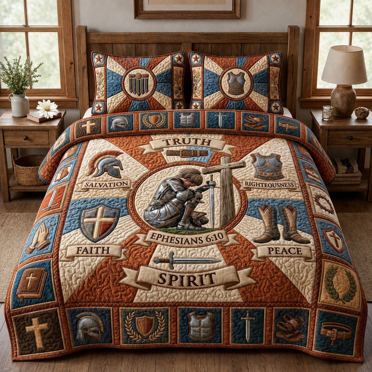 Armor of God Christian 3 Piece Quilted Bedding Set Gift For Christians