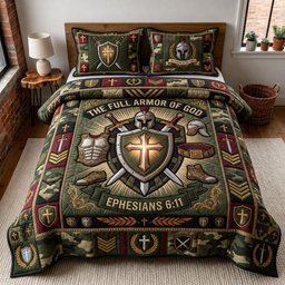 Faith Shield Christian 3 Piece Quilted Bedding Set Gift For Christians