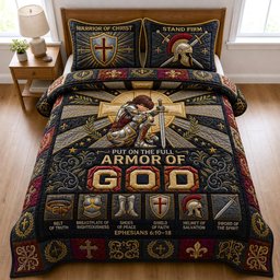 Full Armor of God 3 Piece Quilted Bedding Set Gift For Christians