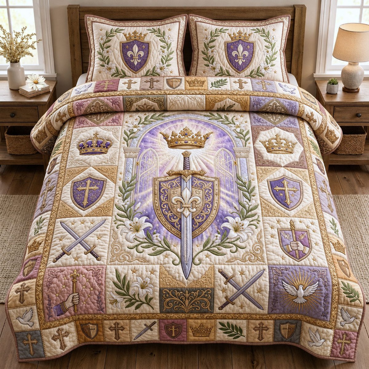 Purple Armor of God 3 Piece Quilted Bedding Set Gift For Christians