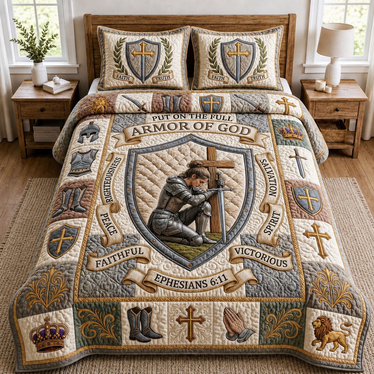 Chritian Faith Christian 3 Piece Quilted Bedding Set Gift For Christians
