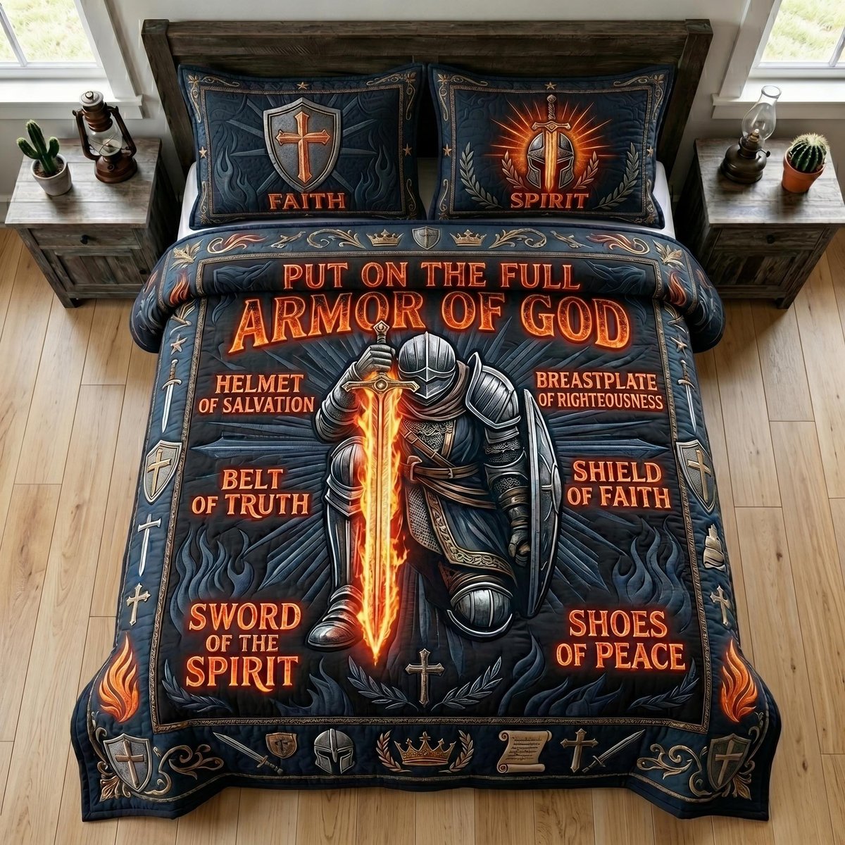 Sacred Armor Christian 3 Piece Quilted Bedding Set Gift For Christians