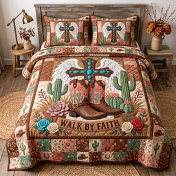 Western Grace Christian 3 Piece Quilted Bedding Set Gift For Western Lovers