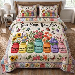 Floral Bible 3 Piece Quilted Bedding Set Gift For Christians