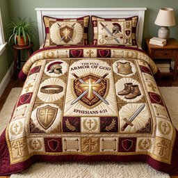 Warrior Faith Christian 3 Piece Quilted Bedding Set Gift For Christians