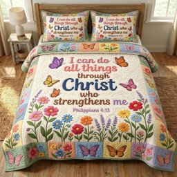 Floral Bible 3 Piece Quilted Bedding Set Gift For Christians