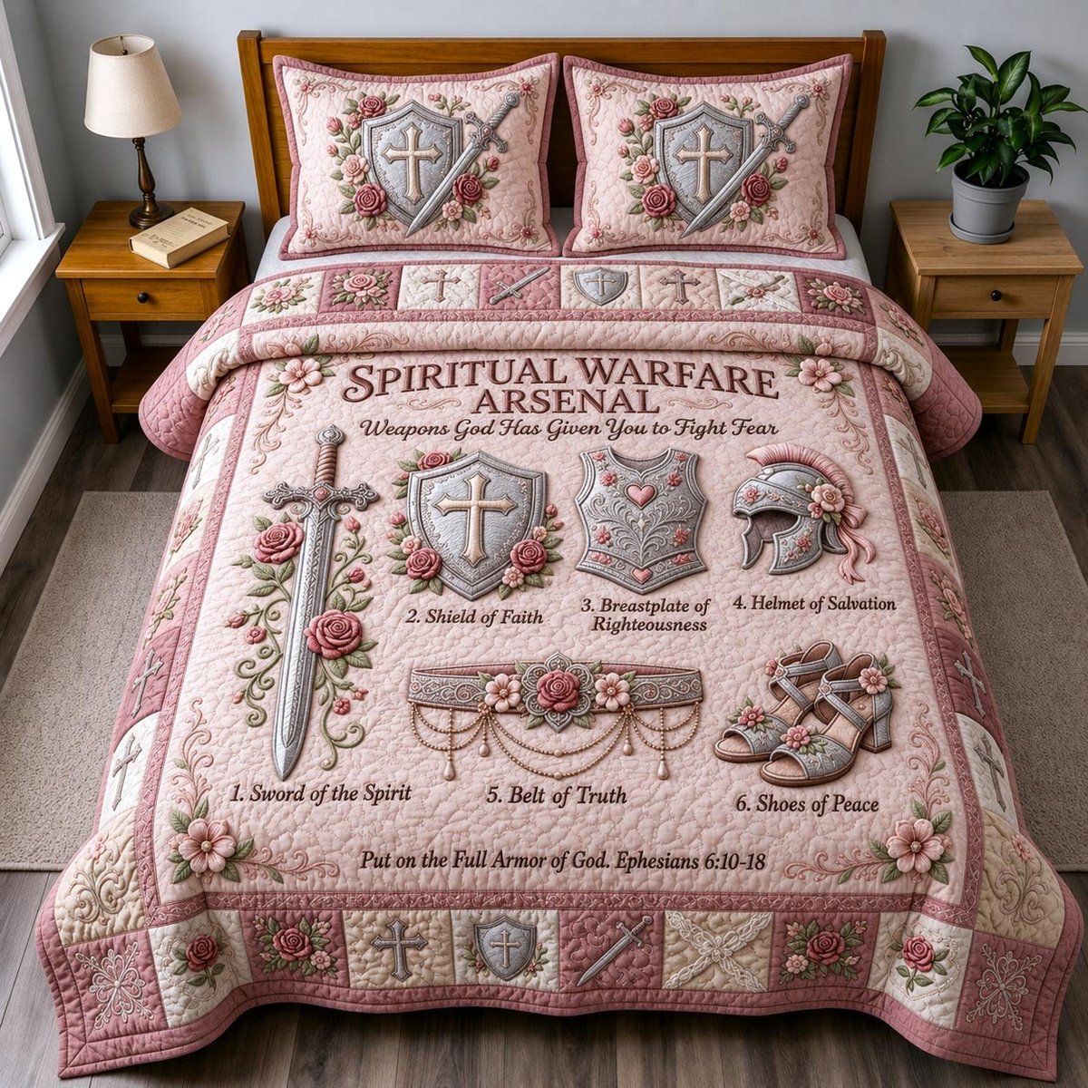 Full Armor of God 3 Piece Quilted Bedding Set Gift For Christians