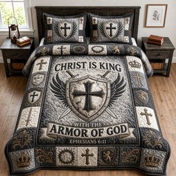 Christ Is King Christian 3 Piece Quilted Bedding Set Gift For Lion Lovers