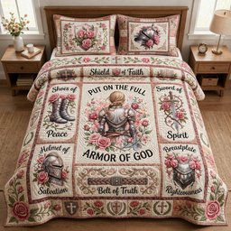 Full Armor of God 3 Piece Quilted Bedding Set Gift For Christians