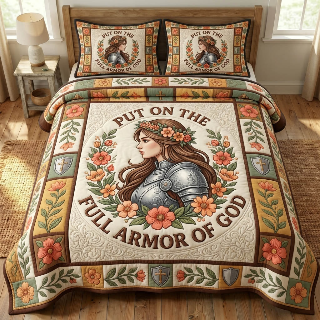 Armor of God Christian 3 Piece Quilted Bedding Set Gift For Christians