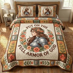 Armor of God Christian 3 Piece Quilted Bedding Set Gift For Christians
