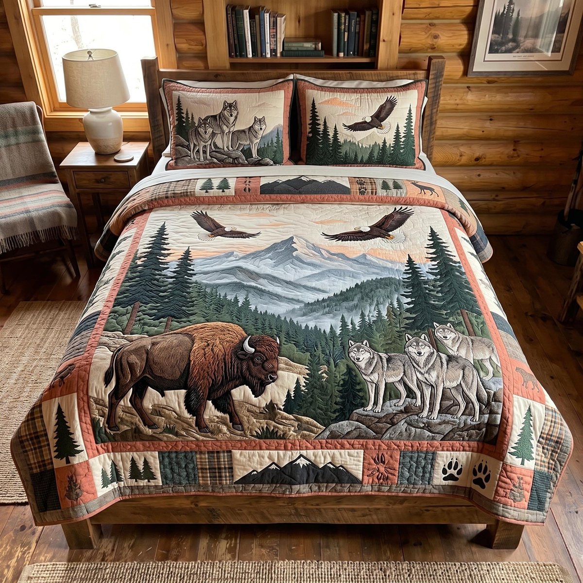Great Smoky Mountains 3 Piece Quilted Bedding Set Gift For Nature Lovers