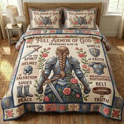 Armor of God Christian 3 Piece Quilted Bedding Set Gift For Christians