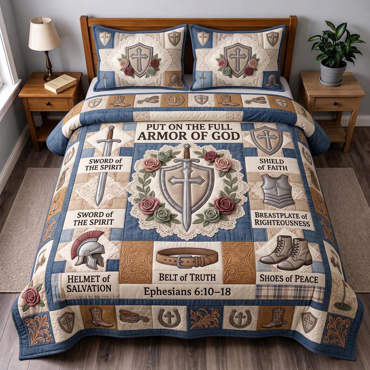 Full Armor of God 3 Piece Quilted Bedding Set Gift For Christians