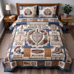 Full Armor of God 3 Piece Quilted Bedding Set Gift For Christians