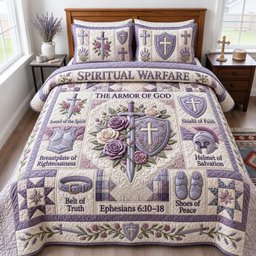 Full Armor of God 3 Piece Quilted Bedding Set Gift For Christians