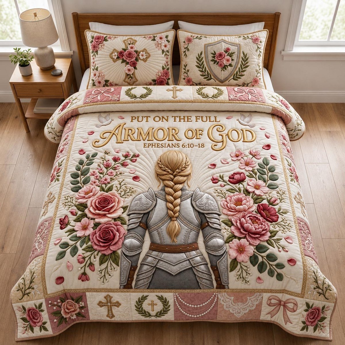 Full Armor of God 3 Piece Quilted Bedding Set Gift For Christians