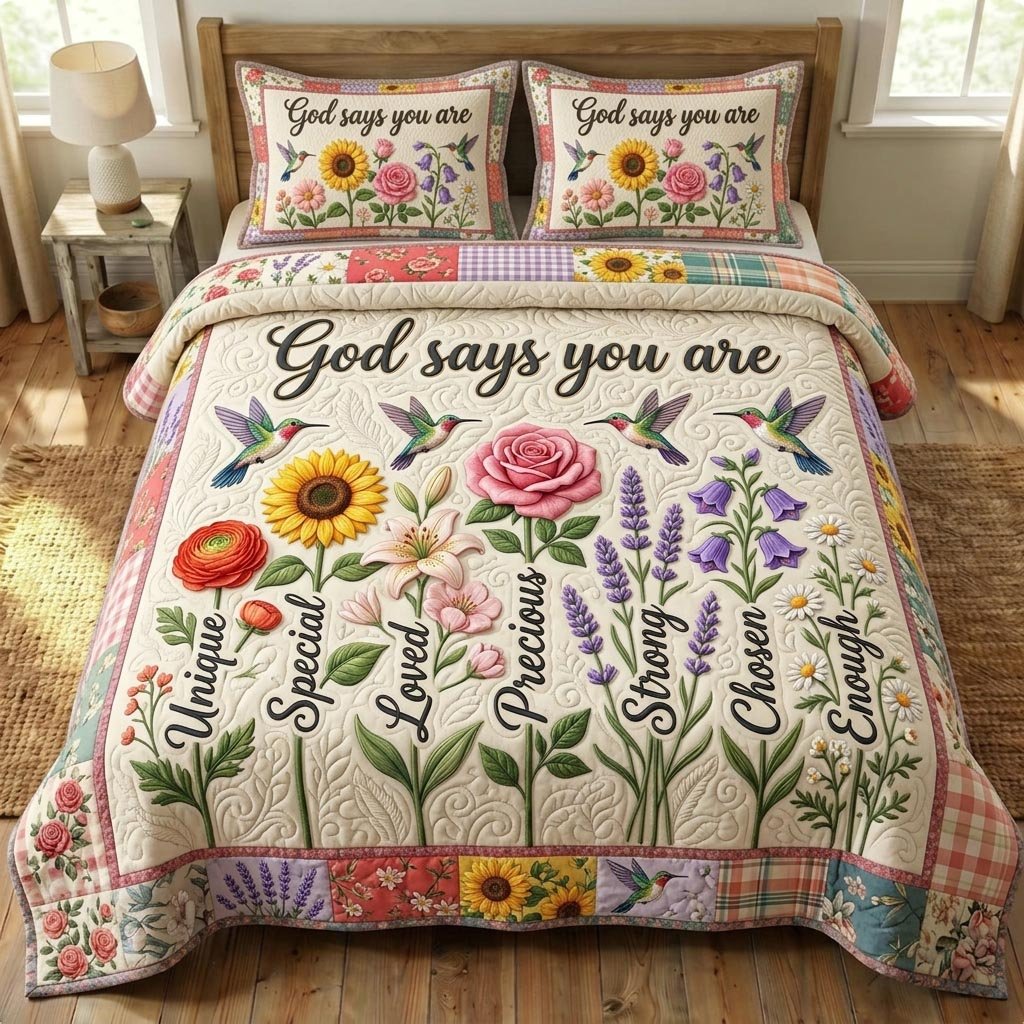 Floral Bible 3 Piece Quilted Bedding Set Gift For Christians