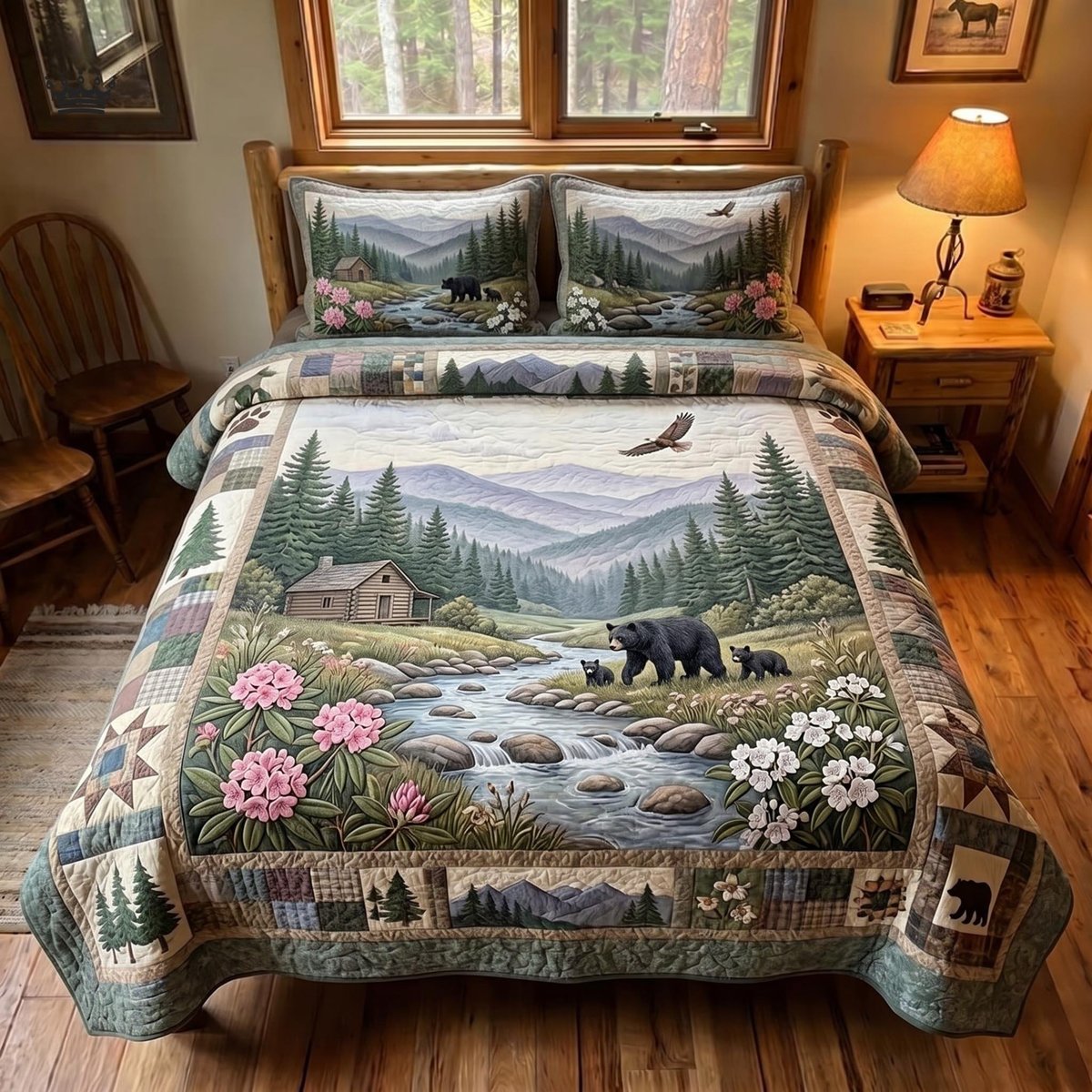 Great Smoky Mountains 3 Piece Quilted Bedding Set Gift For Nature Lovers