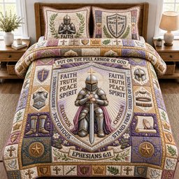 Woman Armor of God 3 Piece Quilted Bedding Set Gift For Christians