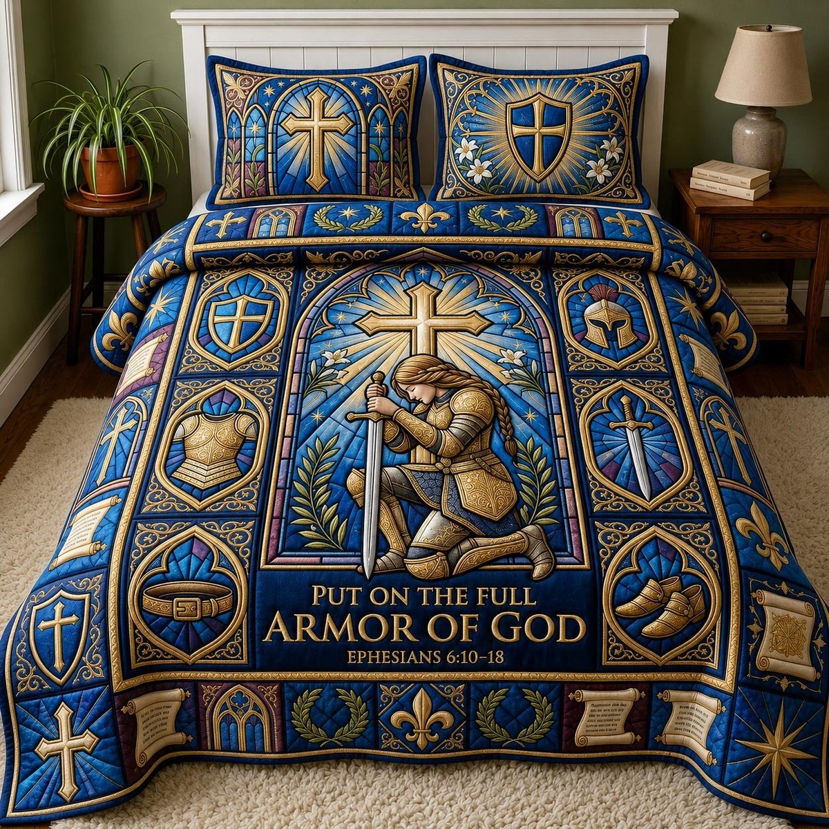 Full Armor of God 3 Piece Quilted Bedding Set Gift For Christians