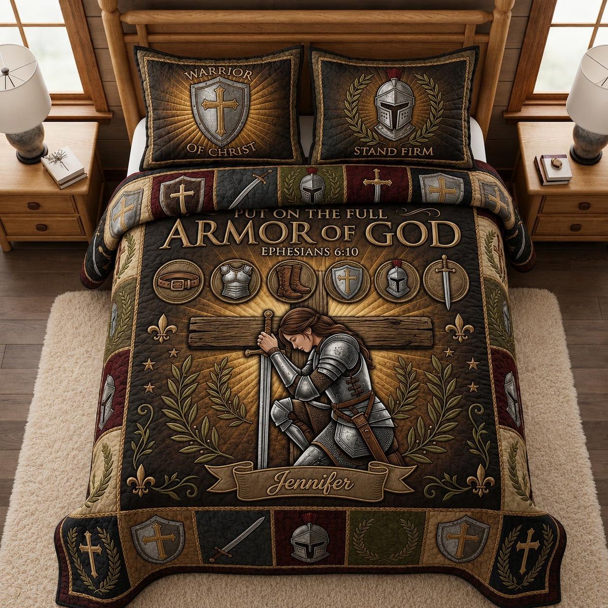 Full Armor of God 3 Piece Quilted Bedding Set Gift For Christians