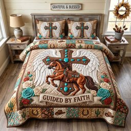 Western Grace Christian 3 Piece Quilted Bedding Set Gift For Western Lovers