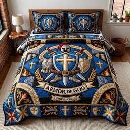 Armor Glory Christian 3 Piece Quilted Bedding Set Gift For Christians