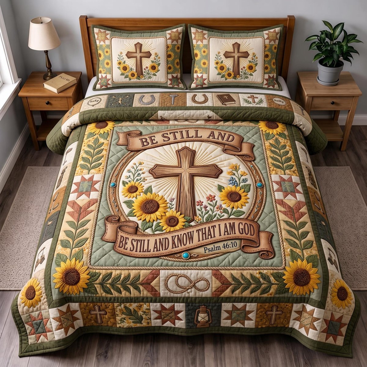 Western Faith Christian 3 Piece Quilted Bedding Set Gift For Christians