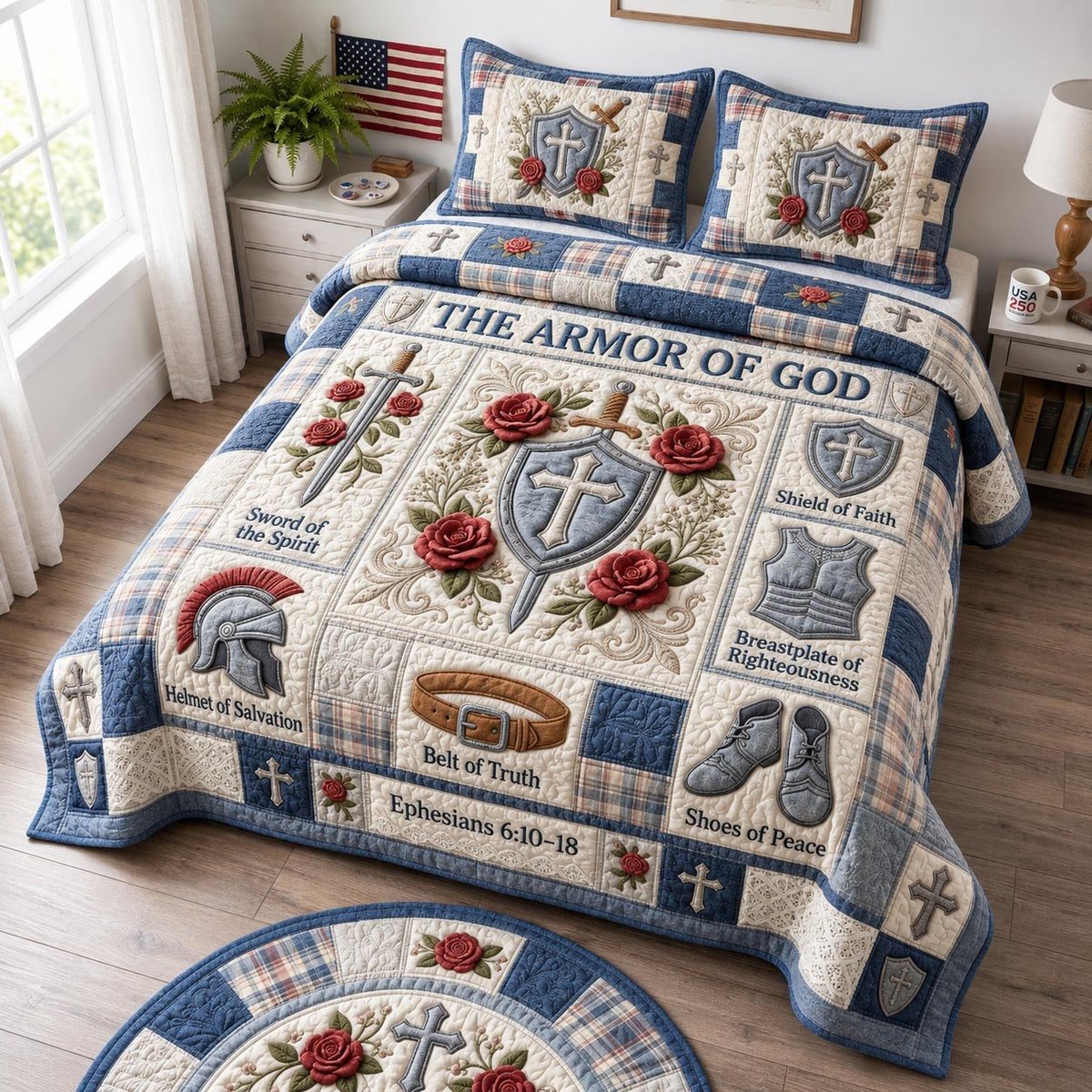Full Armor of God 3 Piece Quilted Bedding Set Gift For Christians