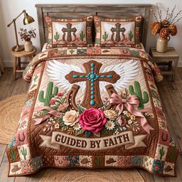 Western Grace Christian 3 Piece Quilted Bedding Set Gift For Western Lovers
