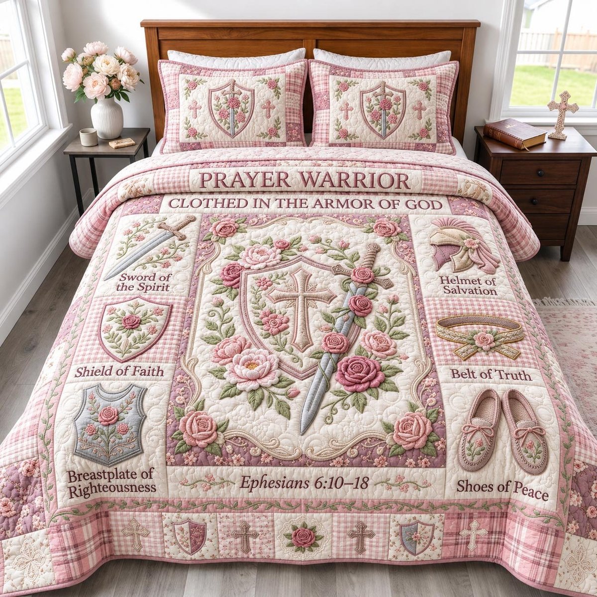 Full Armor of God 3 Piece Quilted Bedding Set Gift For Christians
