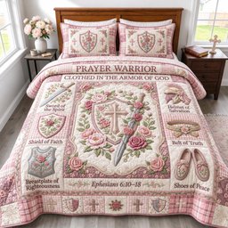Full Armor of God 3 Piece Quilted Bedding Set Gift For Christians