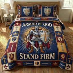 Armor of God Christian 3 Piece Quilted Bedding Set Gift For Christians