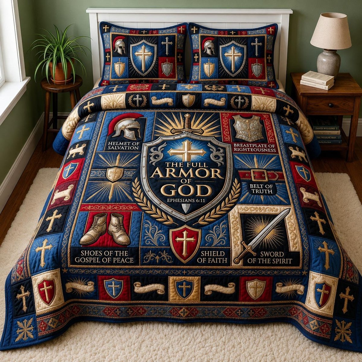 Divine Strength Christian 3 Piece Quilted Bedding Set Gift For Christians