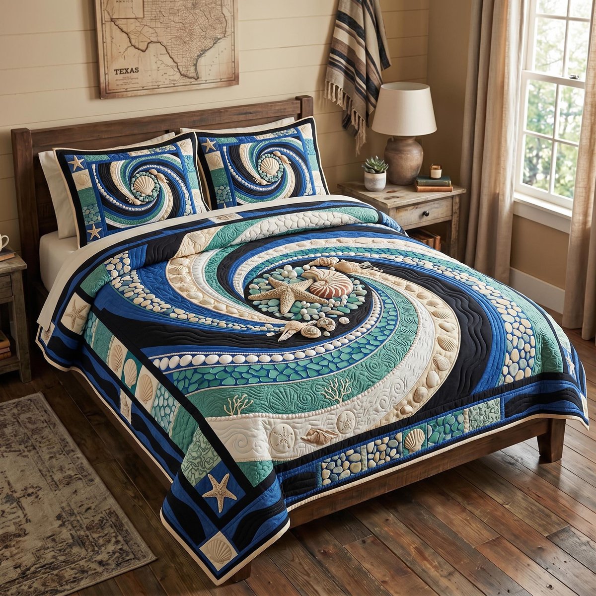 Ocean Whisper Beach 3 Piece Quilted Bedding Set Gift For Beach Lovers